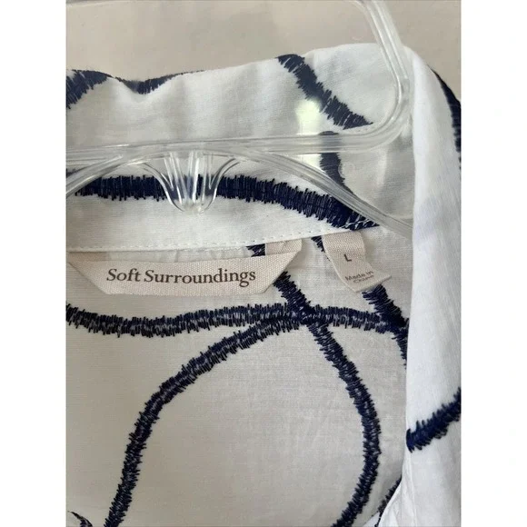 Soft Surroundings white and blue streak top Button Down Tunic blouse Large - Picture 5 of 10